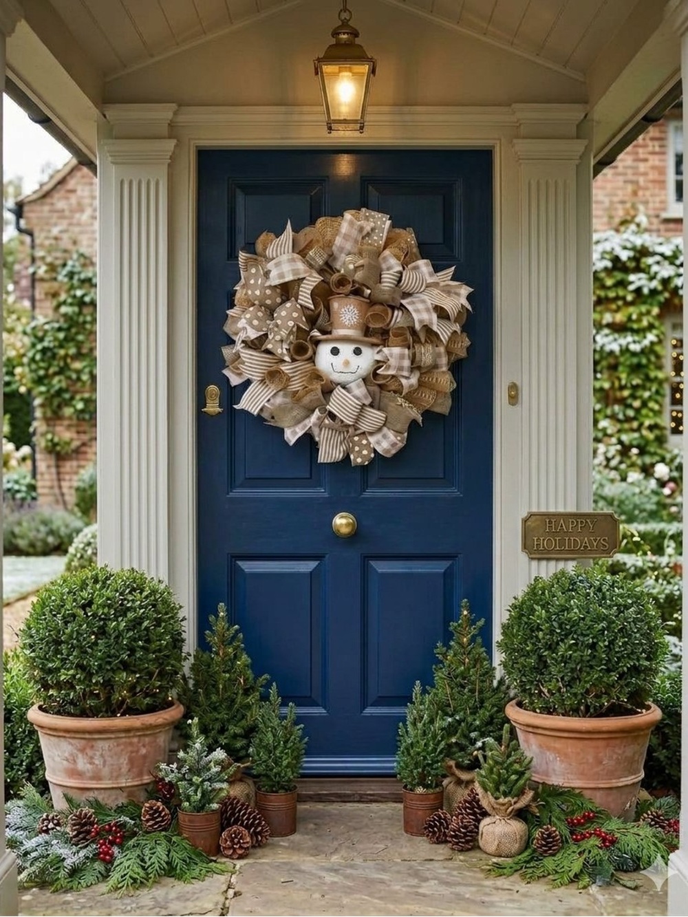 Snowman and Snowflake Custom designed Wreath in Neutral tones